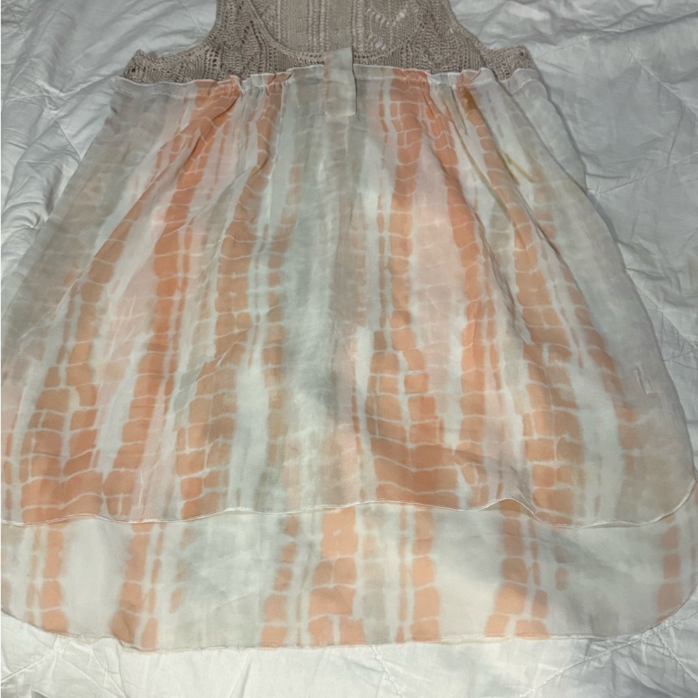Free People Peach and Cream Tank Top w crochet top sheet bottom beach, preppy,